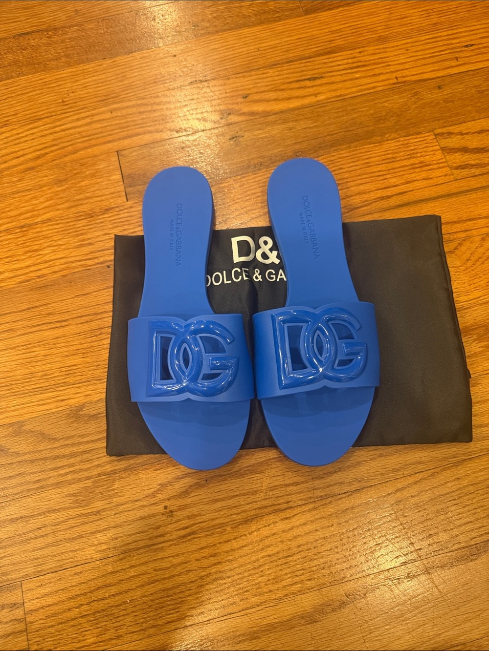 size 40 Dolce & Gabbana women s blue Bright Blue DG Logo Slide Sandals new no